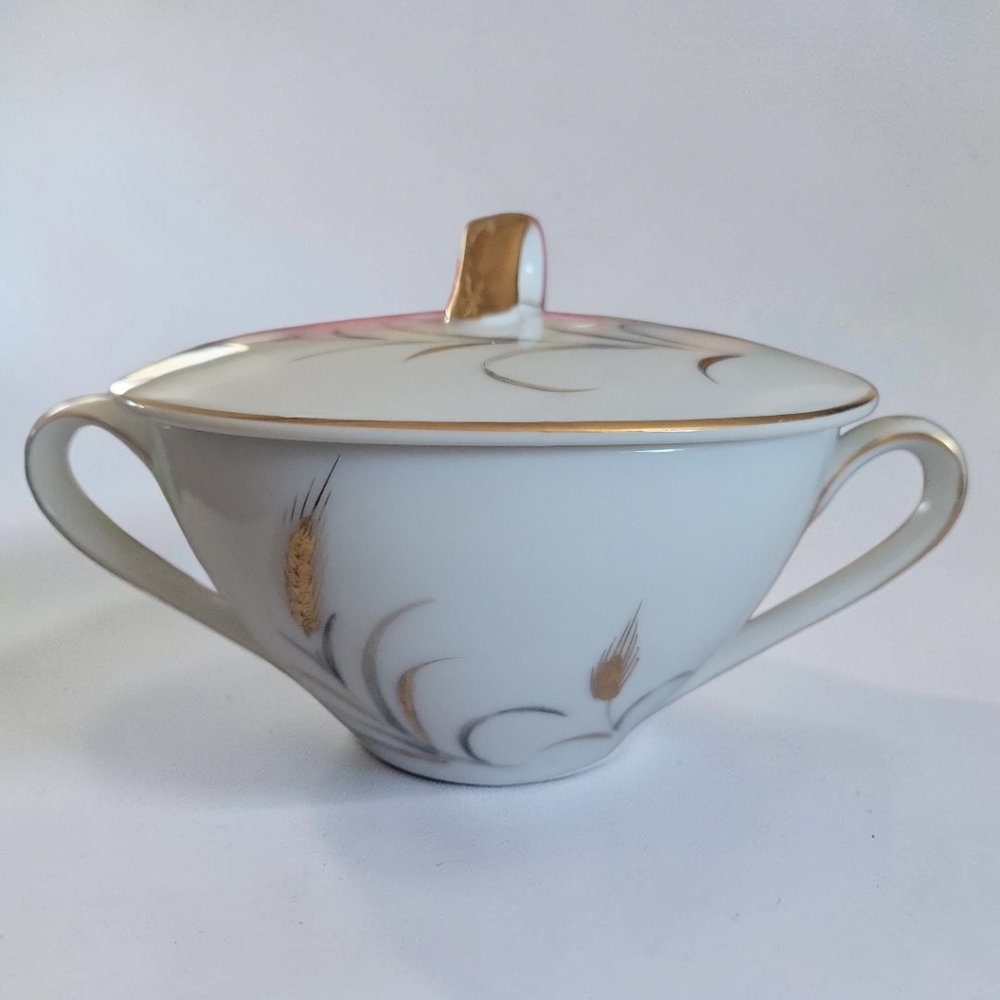 Vtg CTSI Eternal Harvest Collection Two Handled Sugar Bowl W/ Lid Gold Silver